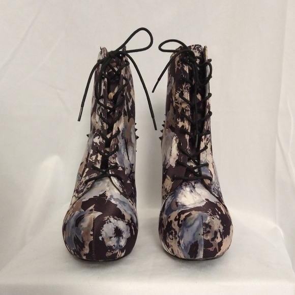 Call It Spring Blue And Cream Floral Lace-Up Boots with Studded Heels - Picture 5 of 6